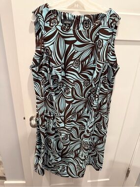 AGB Plus Size 22W Sleeveless Dress Aqua Brown Floral Shift Stretch